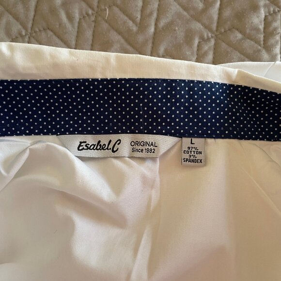 NEW Esabel C White Longsleeve Shirt w Polkadot Collar SZ L 10-12 French Cuffs - Picture 2 of 8